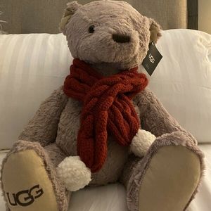 UGG Sunny Plush Teddy Bear Pompon Scarf Oatmeal